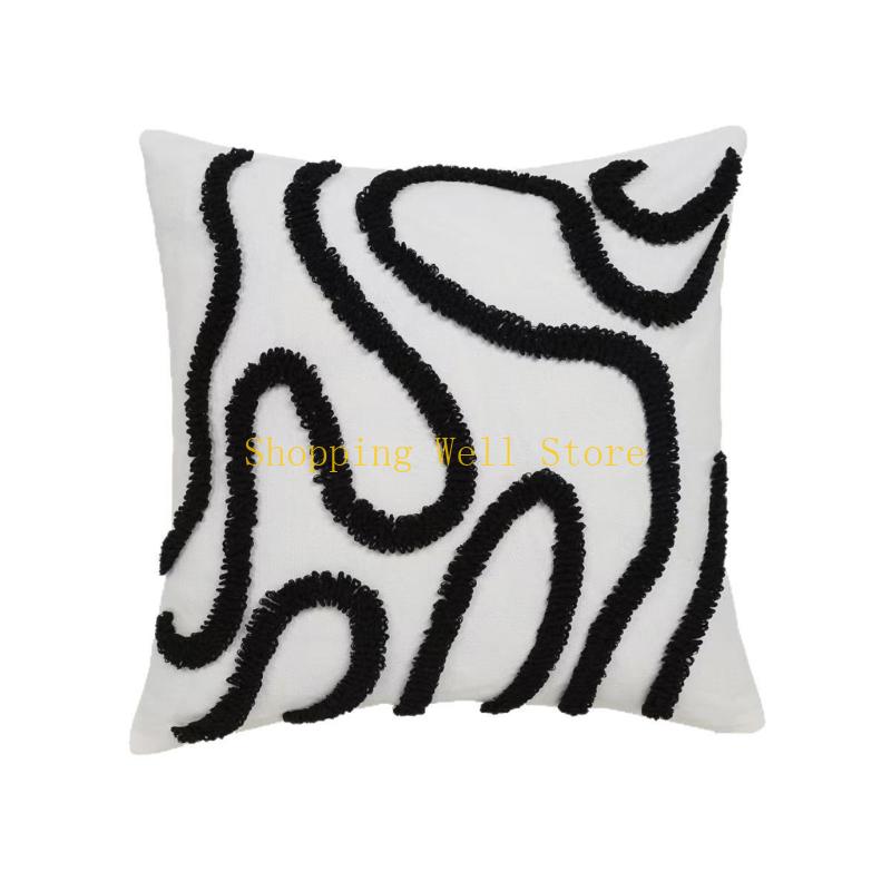 KX4B Modern Tufted Pillow Cover From Thick Polyester Fabric Pillow Case Concealed Zippers Bohemians Living Room Decoration