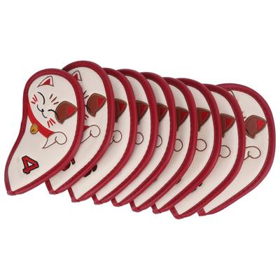 9pcs Golf Iron Cover Durable PU Golf Iron Head Covers Headcover Fortune Cat Embroidered