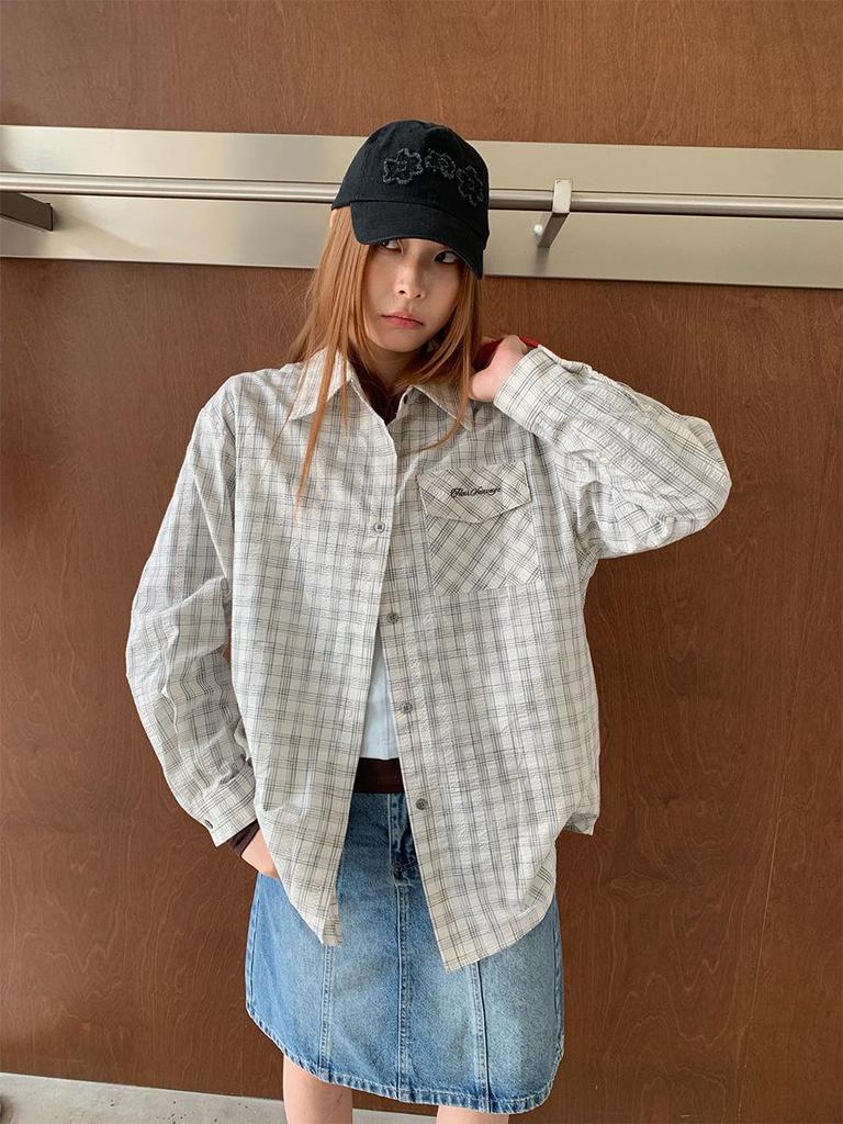 Sunai Korean Retro Plaid Polo Collar Long Sleeve Shirt for Women - Casual and Versatile Spring Chic