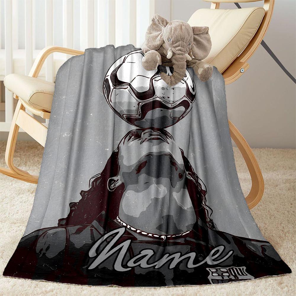 Soccer Legend Portrait Personalized Name Blanket Gift Personalized Blanket Soft & Cozy Throw For Sofa Office Chair Picnics Bedding