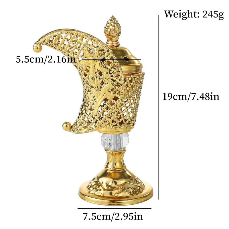 Golden Middle Eastern Aromatherapy Incense Burner,Moon Shape Metal Arabian Living Room Incense Burner Holder Home Decorative