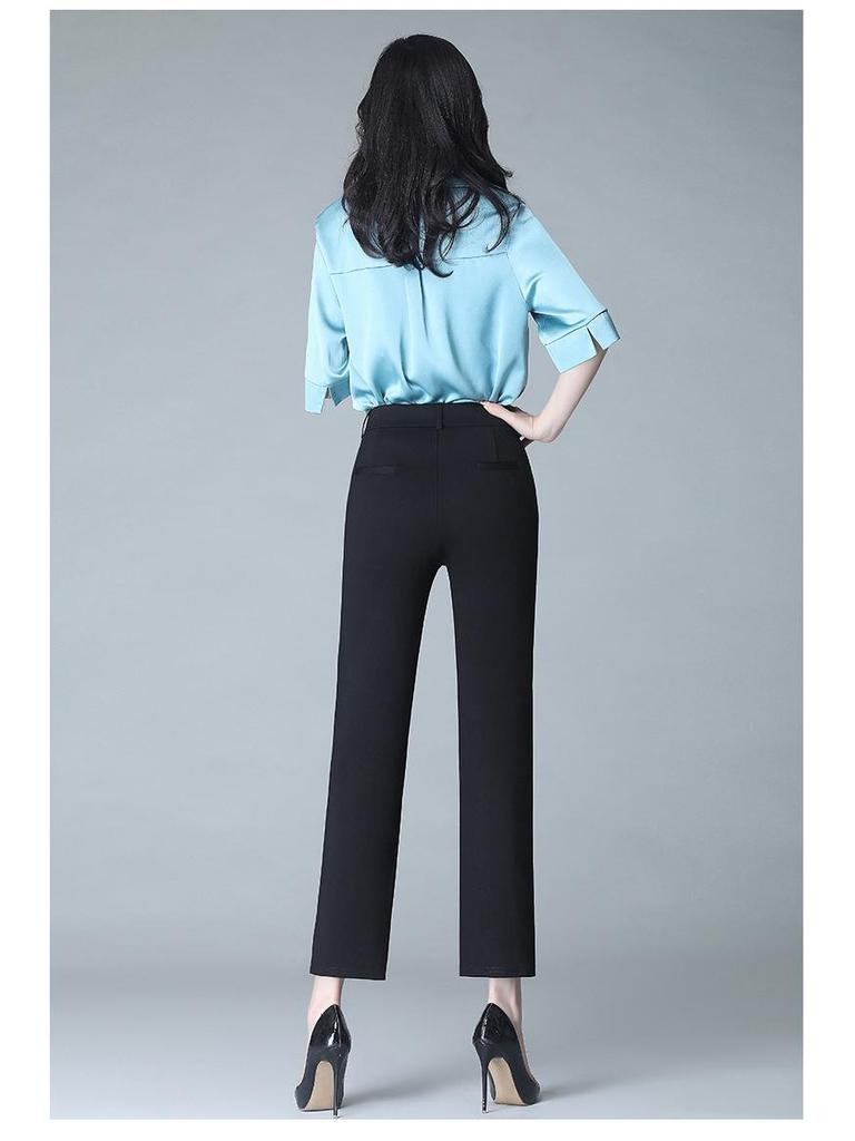 Women's High-Waisted Slimming Straight-Leg Suit Pants - Loose, Elastic, Plus Size, Casual for Spring & Autumn