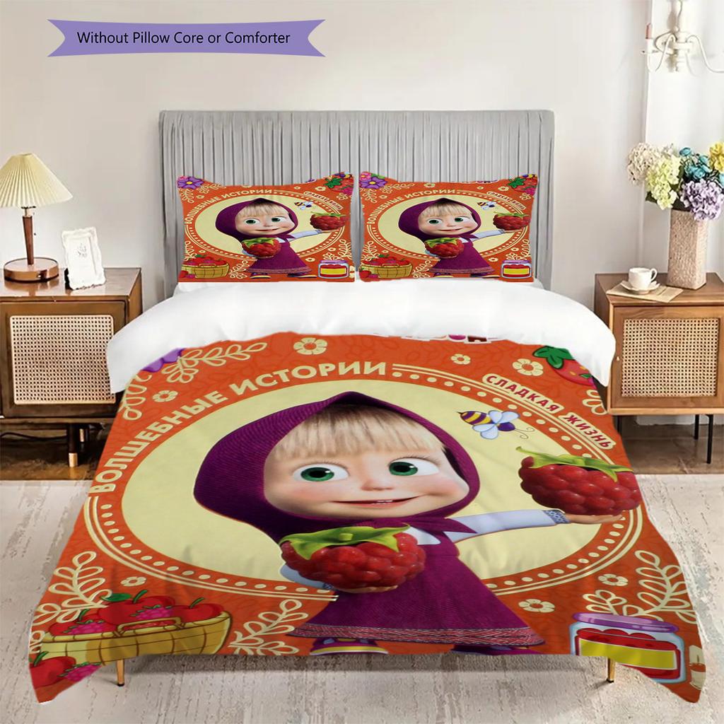 Russian comedy animation Masha and the Bear Comfortable Duvet Cover and Pillowcases (1 duvet cover + 2 pillowcases, duvet insert not included) T2