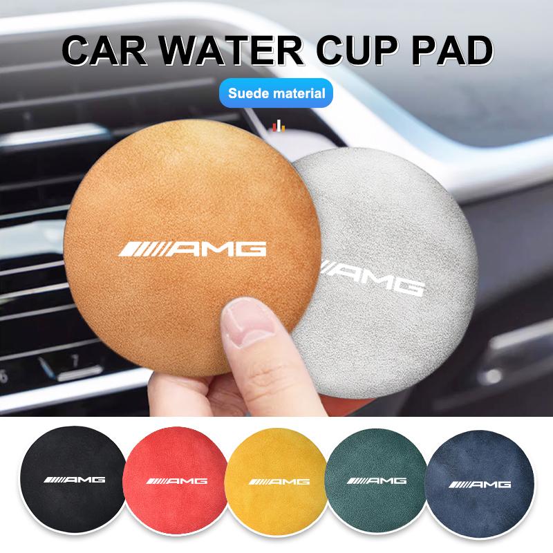 2pcs Suede Car Coaster Water Cup Drink Holder Anti-Slip Pad For Mercedes Benz AMG A B C E S G Class A180 CLK CLA GLE GLC W212