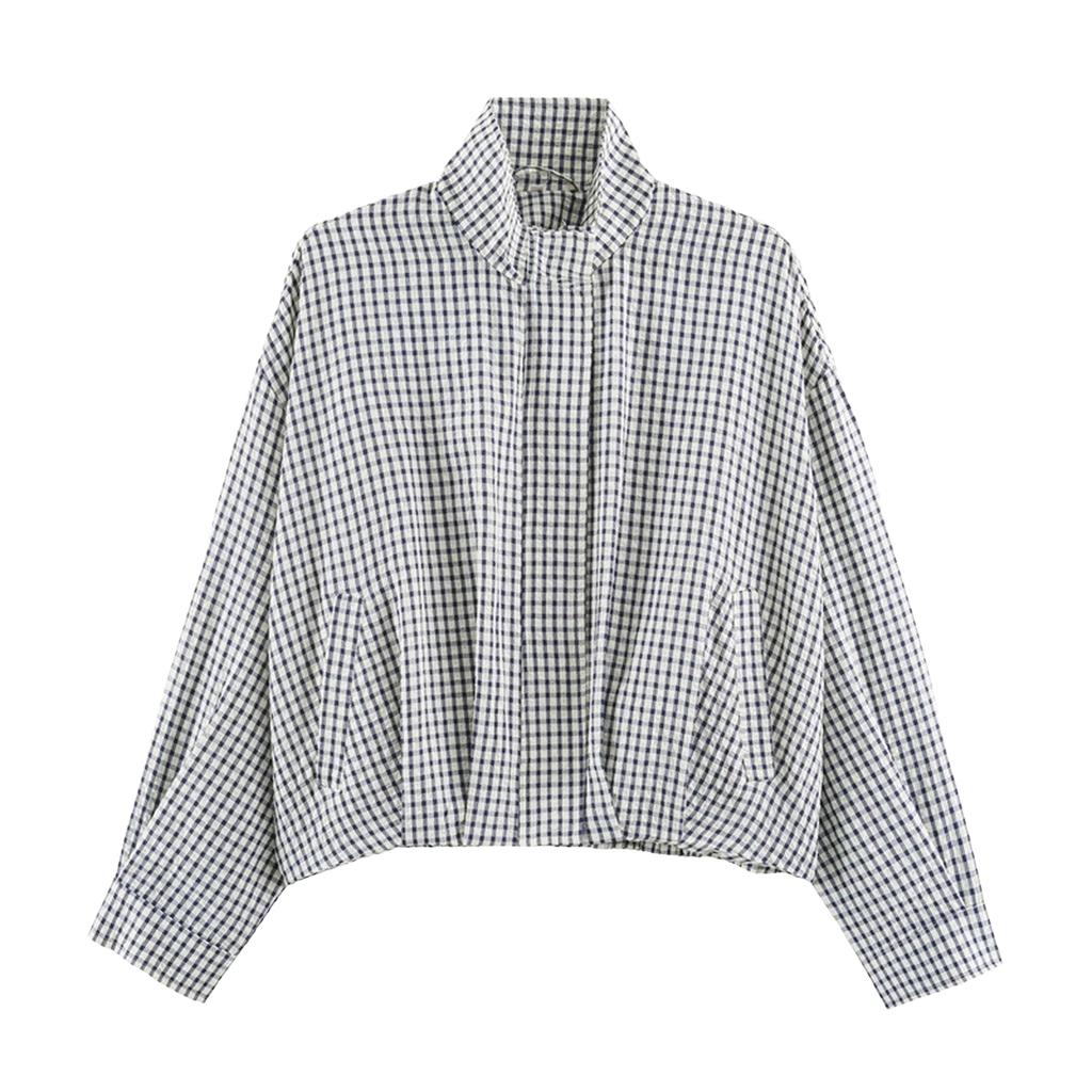 Women's Plaid Shirt Jacket with Long Sleeves and Adjustable Tie Collar for Casual Wear