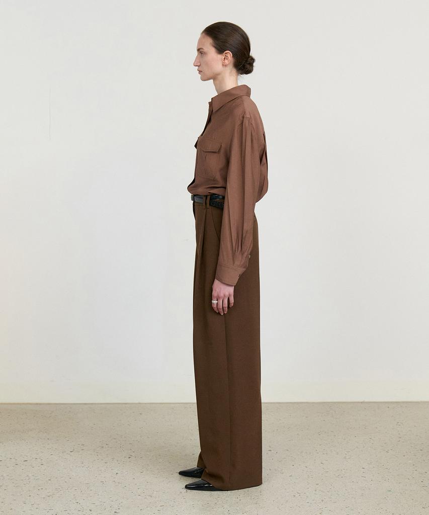 STEP AROUND Front Tuck Wide Slacks_Brown