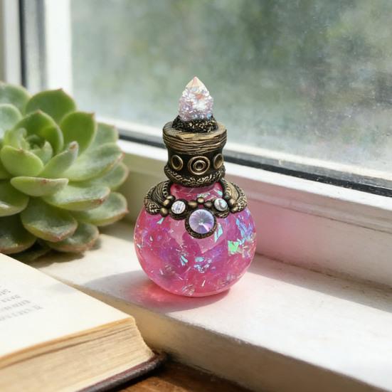 Magic Potion Bottle Mermaid Aura Perfume Bottle Vintage Resin Quartz Gemstone Wishing Bottle Handmade Gift for Her Girlfriend Wife