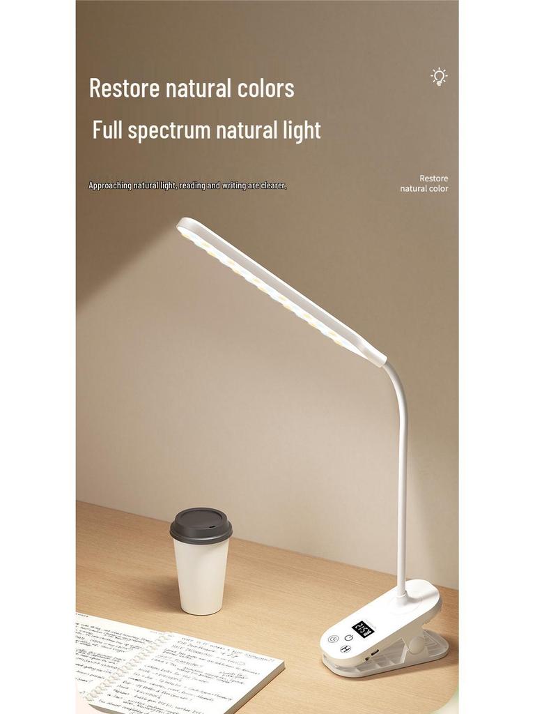 Eye-Friendly LED Clip-On Desk Lamp with Clock – Perfect for Study, Dorm, and Bedside Reading
