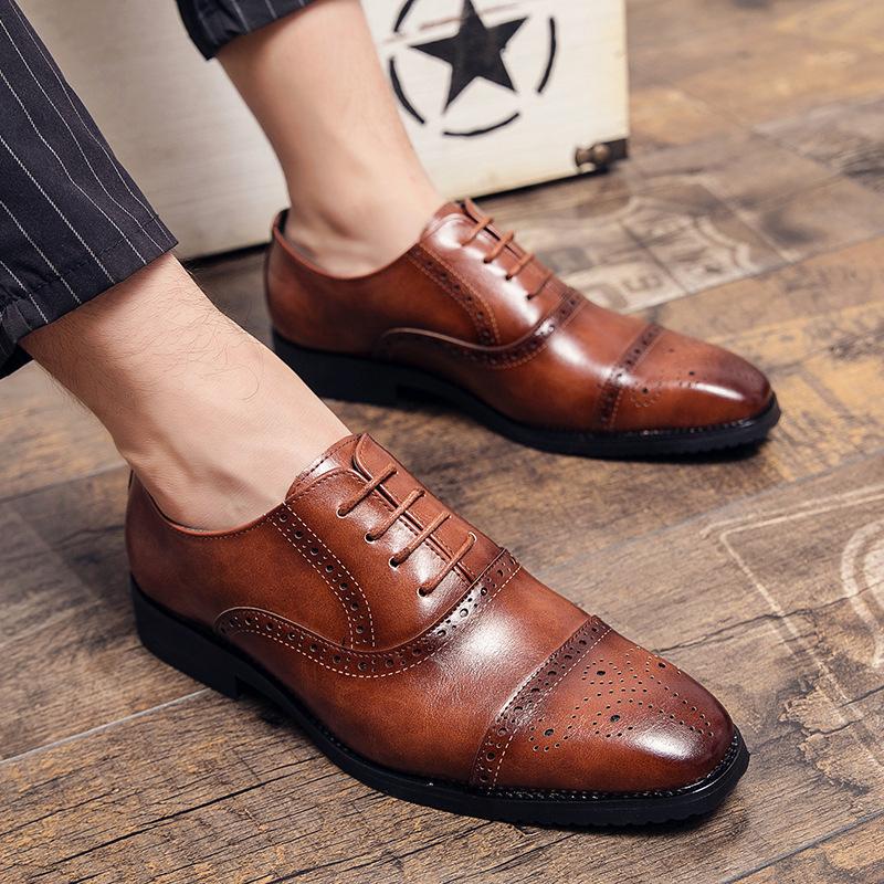 Spring and Autumn Brock Men's Shoes British Leather Shoes Casual Business Men's Large Carved Size Shoes Dress Leather Shoes