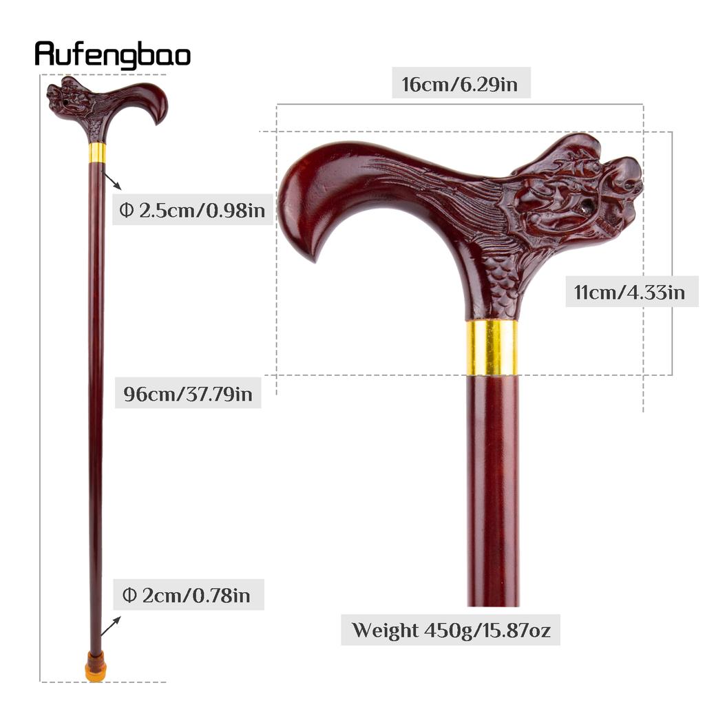 Brown Dragon Wooden Single Joint Fashion Walking Stick Decorative Cospaly Cane Halloween Mace Crutch  Wand Crosier 96cm