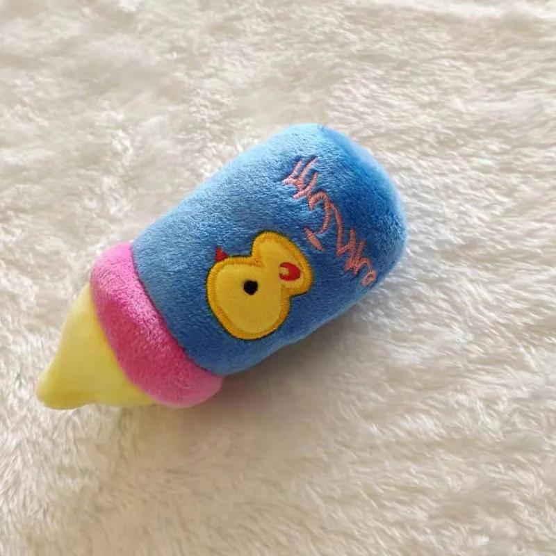 

Pet Dog Squeaky Plush Chew Toys Pet Pack Cute Toys Interactive Bottle ShapeToys Tooth Grinding for Puppy Small Dogs синий