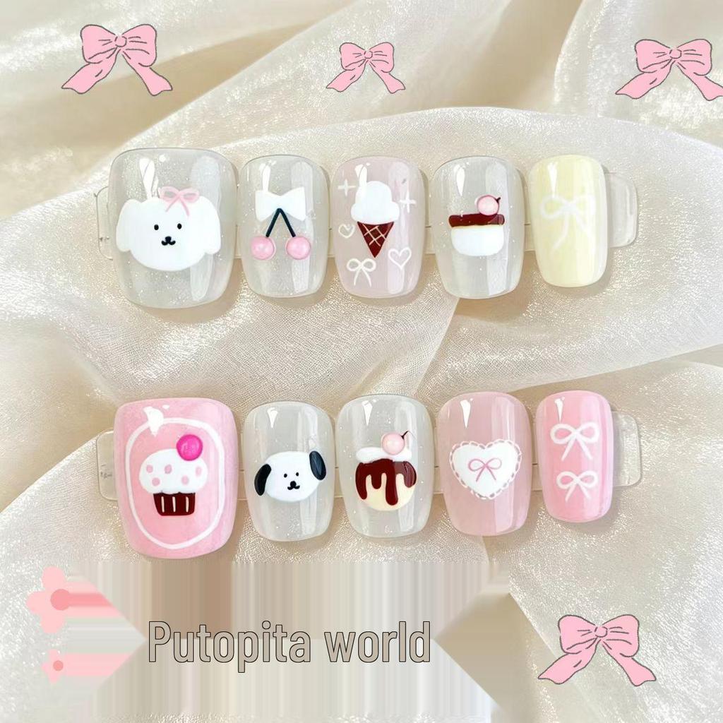Cross-Border Japan Korea Sweet Cute Gentle Cat Eye Whitening Short Nail Art Tips