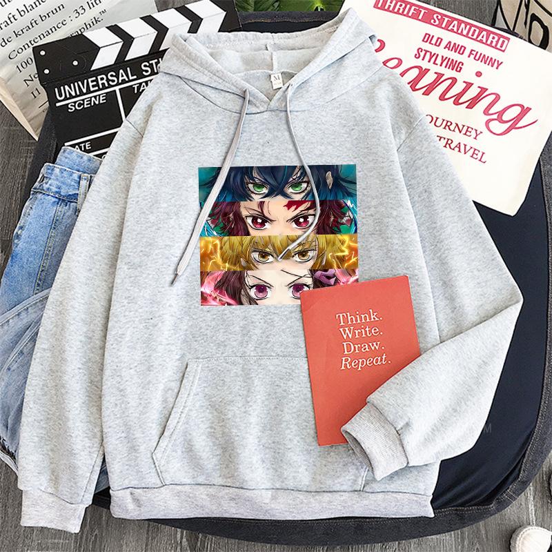 Anime Demon Slayer Kamado Tanjirou/Nezuko Eyes Hoodies Funny Manga Cartoon Fashion Streets Unisex Oversize Patchwork Sweatshirts