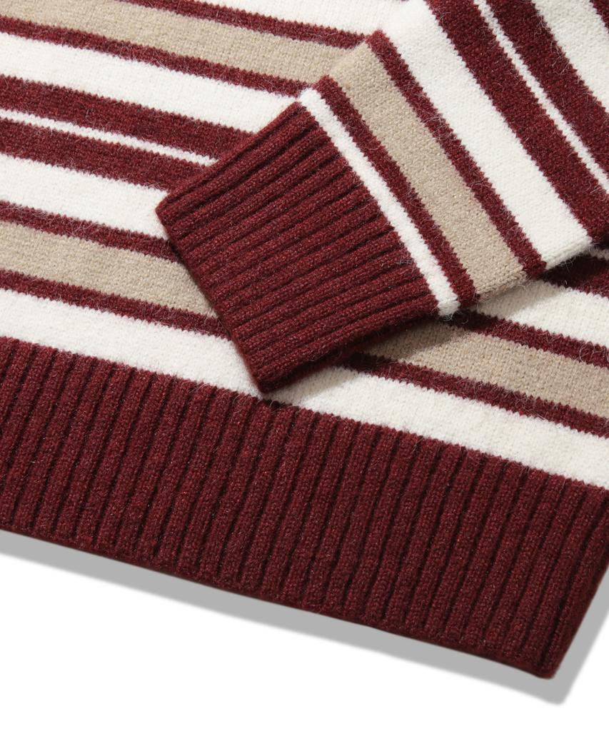TRILLION Washable Hairy Stripe Crewneck Knit_Red