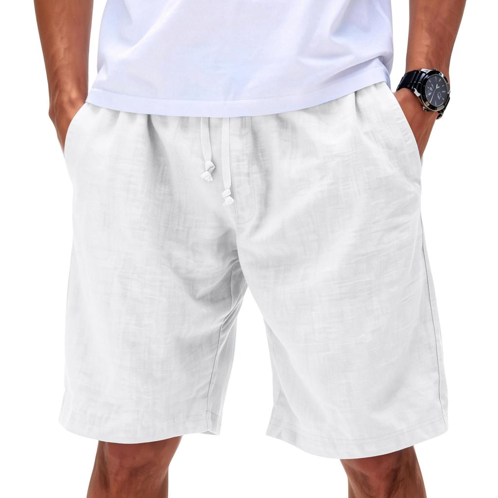 Men's Linen Casual Beach Shorts | Elastic Drawstring Waist Lightweight Shorts For Summer Daily Wear
