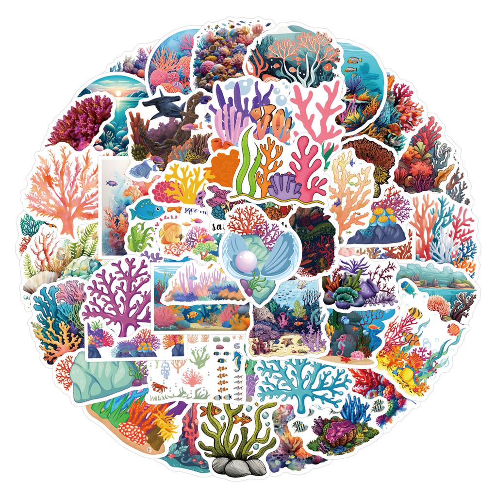 55 Coral Reef Graffiti Stickers Waterproof Decorative Suitcase Mobile Phone Skateboard Personalized Stickers