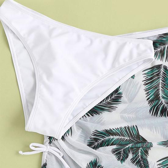 Girls Swimsuit 3 Pieces Set Leaf Print Bikini Tops Underpants Skirt Swimwear Quick Dry Bathing Suit for Beach Pool
