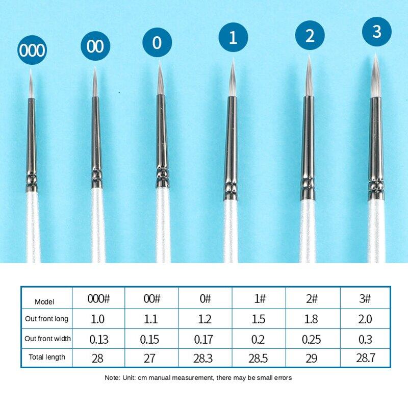 JOWOART 6pcs/set Miniature Hook Line Watercolor Gouache Two-color Nylon Hair Oil Paint Brush Acrylic Pen Silver Long Rod Art Supplies