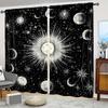 2Pcs Sun And Moon Printed Curtains Boho Exotic Decor Curtains For Bedroom Living Room Bohemian Tribal Black Window