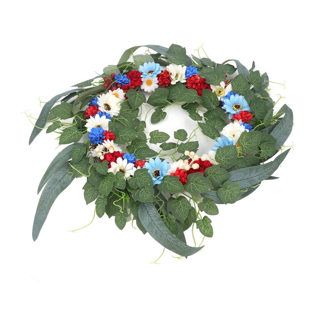 20 tums Patriotisk Blomsterkrans Ljusa Levande Färger Hållbart Material Brett Använd 4th of July Krans för Fest Sovrum