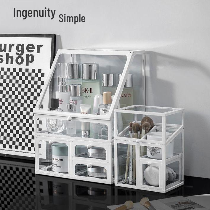 Luxury Glass Cosmetic Organizer - Dustproof Storage for Skincare, Lipsticks, and Masks