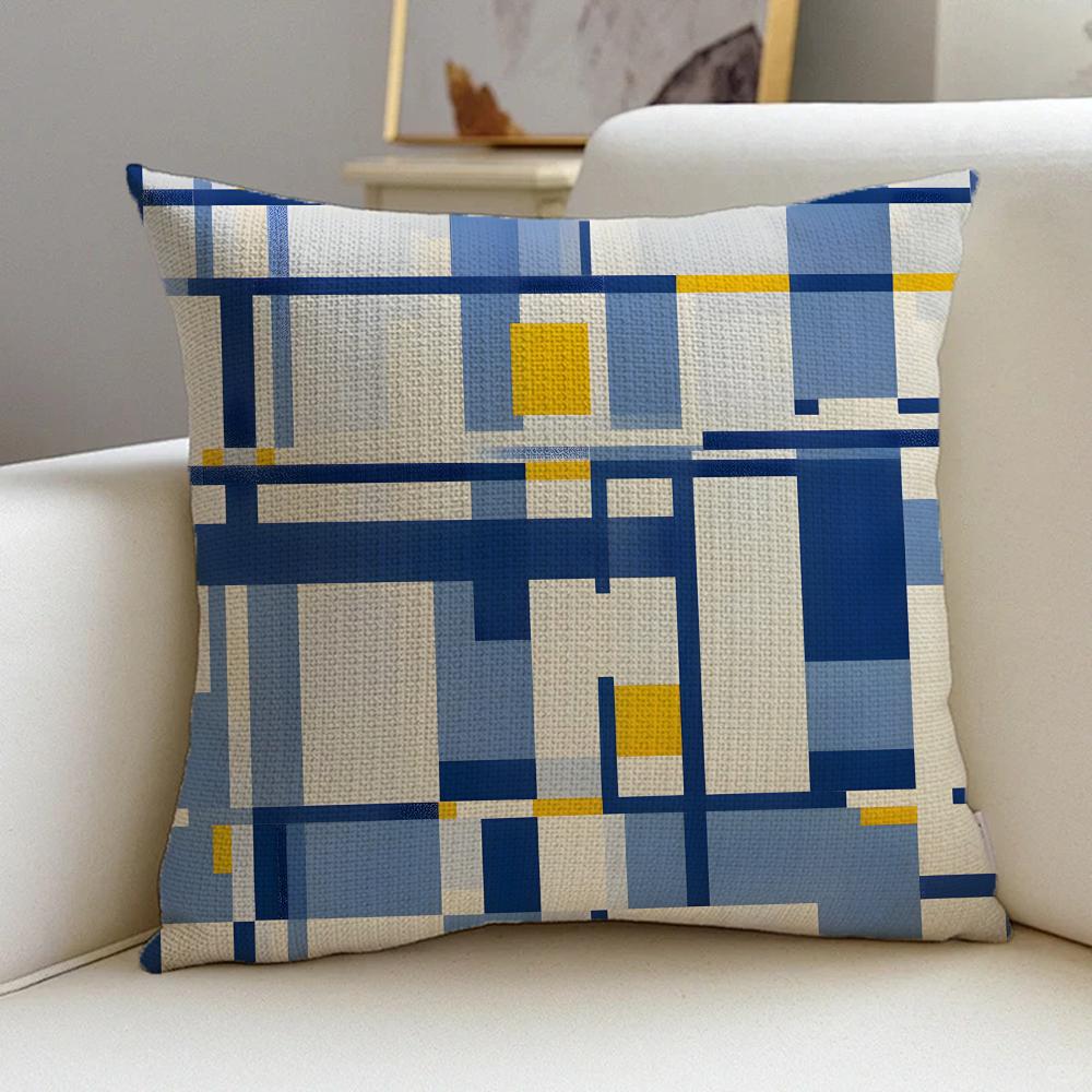M-Mondrian Style Cushion Cover Cushion Cover Pillowcase, Anti-Mite Invisible Zipper, Linen Sofa Cushion
