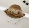 Daisy Raffia Woven Empty Top Hat Children Summer Outdoor Seaside Vacation Sunshade Sun Protection Straw Hat