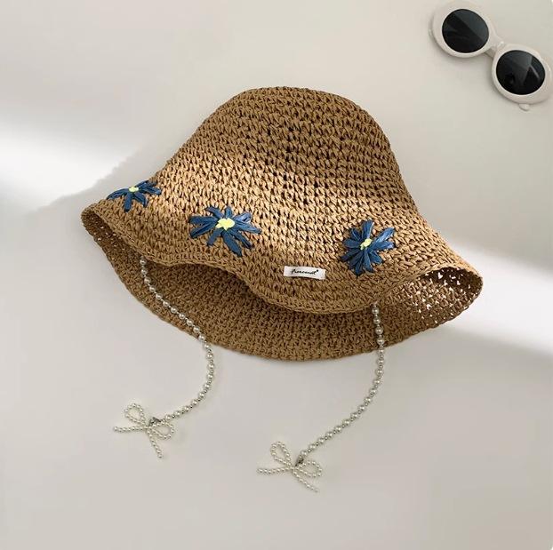 Daisy Raffia Woven Empty Top Hat Children Summer Outdoor Seaside Vacation Sunshade Sun Protection Straw Hat
