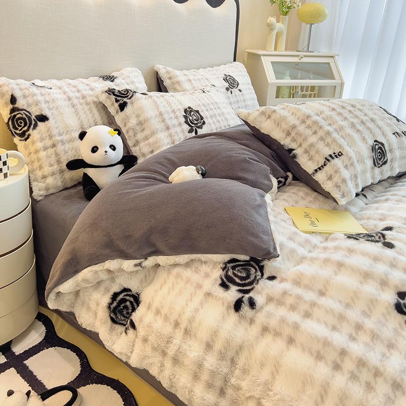 Four-Piece Set Tutu Velvet Quilt Cover Warm Thickened Milk Velvet Double-Sided Velvet Bed Sheet Three-Piece Set