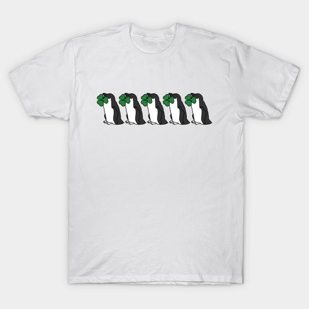 

Men Black Print T-shirt St Patricks Day Five Penguin Holding Shamrock No-Cut Transfer Paper Print Cotton Tshirt S білий