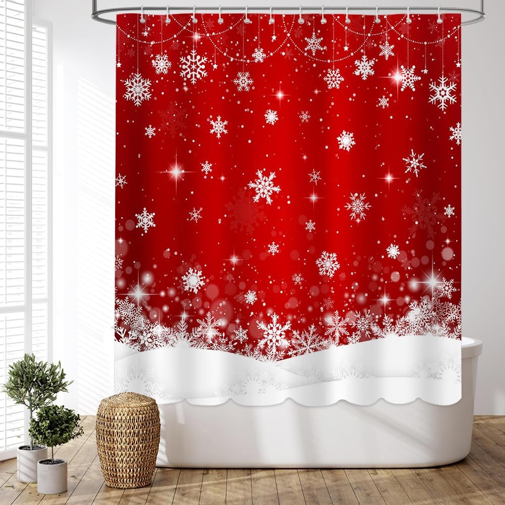 

Winter Snowflake Gray White Shower Curtain Pattern Snow Shower Curtain Bathroom Christmas Decor Waterproof Polyester Fabric With W60H190(CM)-1 Pcs