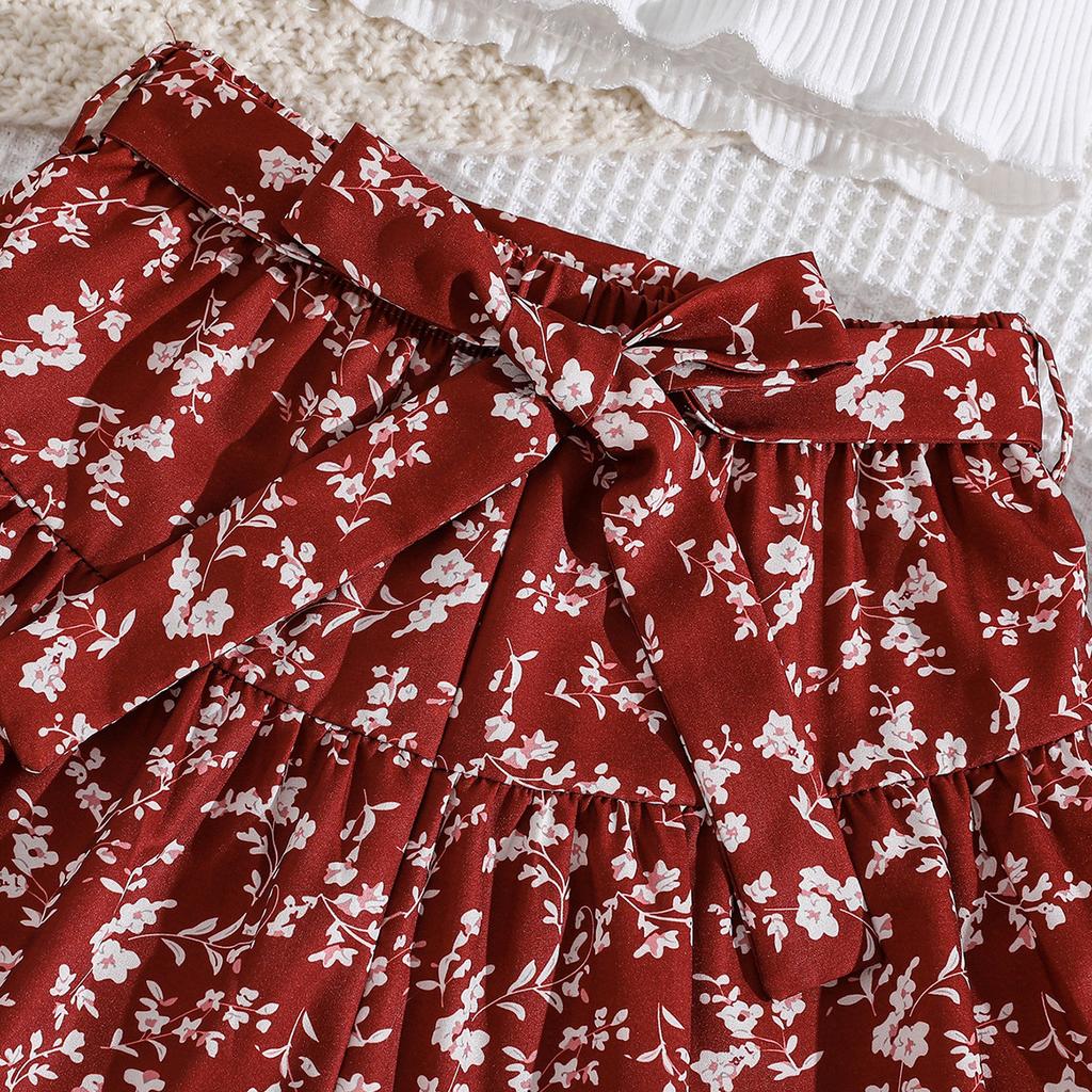 Girls' Fashion Set Summer Children's Halter Lace Sleeveless Short Top Floral Shorts Set