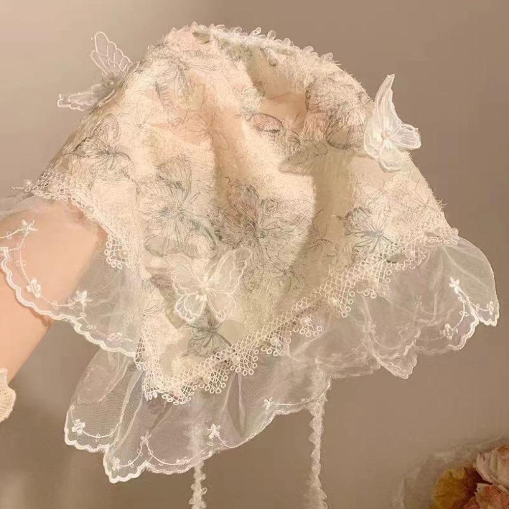 Flower Triangle Bandana Butterfly Triangle Scarf Elegant Lace Hair Scarf  Ladies