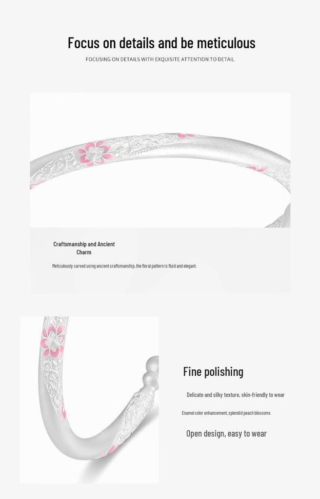 Sterling Silver 9999 Enamel Gourd Flower Twisted Bangle for Women - New Chinese National Style Bracelet