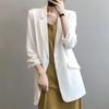 Chiffon Suit Coat Female's Summer Korean Loose White Thin Long Blazers Jacket Solid Color Sunscreen Shirt Female Blazer