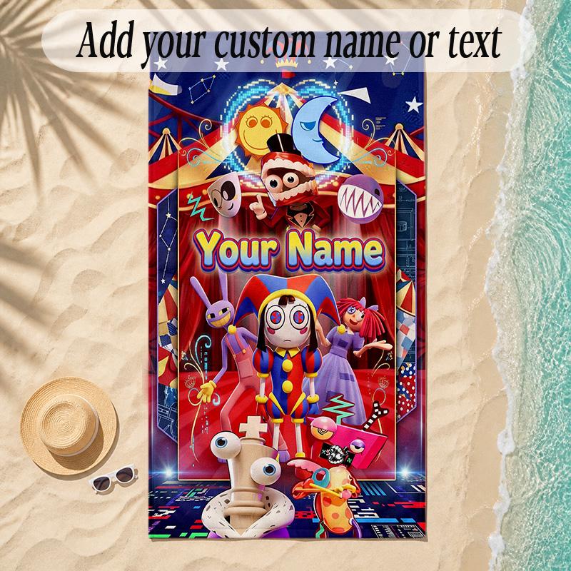 Beach TowelThe Amazing Digital Circus Custom Name Text Personalized Soft Towel for Beach Pool Indoor Home Decor Gift