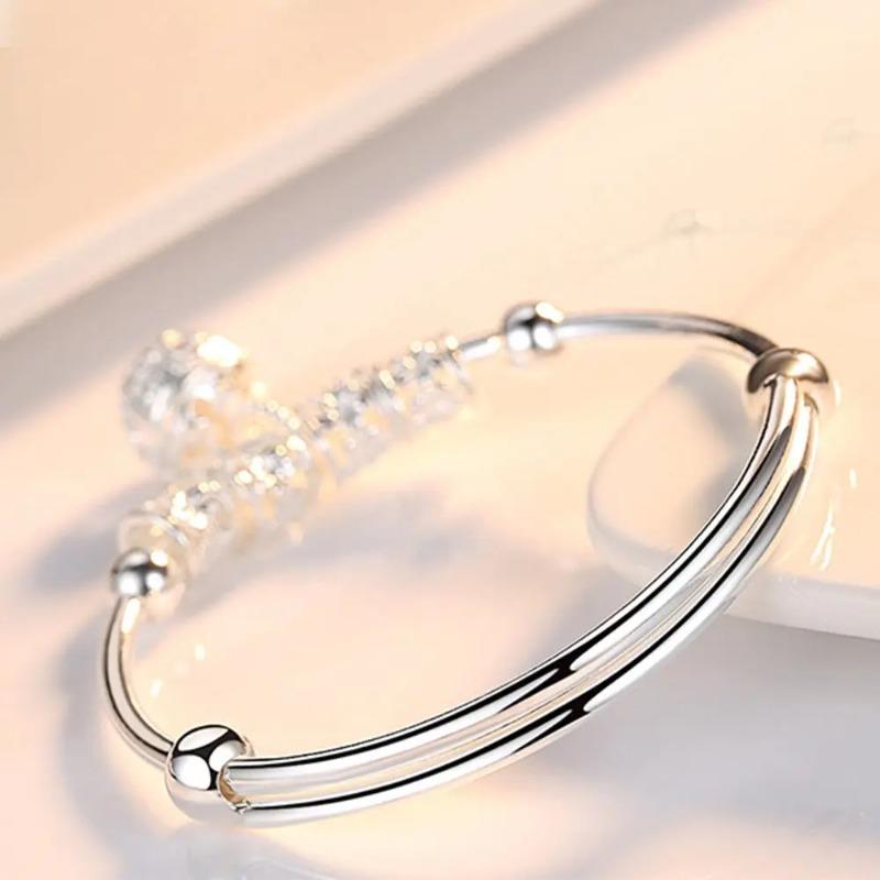 Adjustable Bracelet Silver Color Hollow Bells Ball Bangles for Women Fashion Holiday Gifts Party Wedding Jewelry