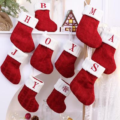 26-Letter Knitted Red Christmas Stockings - Festive Holiday Hanging Decorations