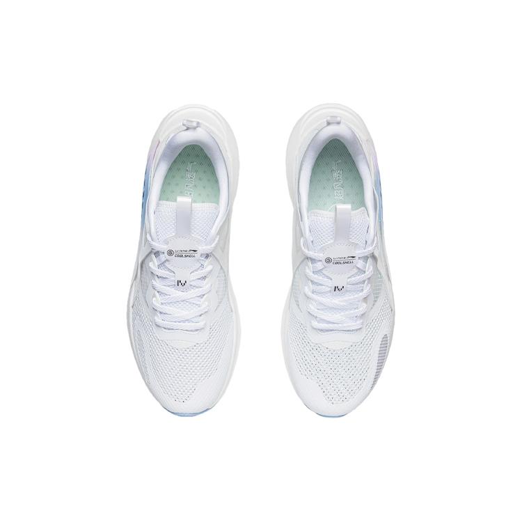 New LiNing Comet Cushioned Anti Slip Wear Resistant Breathable Lightweight Low Top Sports Casual Shoes Women's White Blue AGLR044-1