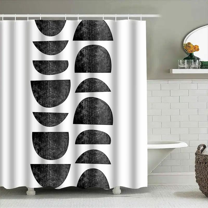 Modern Abstract Shower Curtain Set Waterproof Bathroom Decor Farmhouse Geometric Pattern Fabric Liner Backdrop Washable