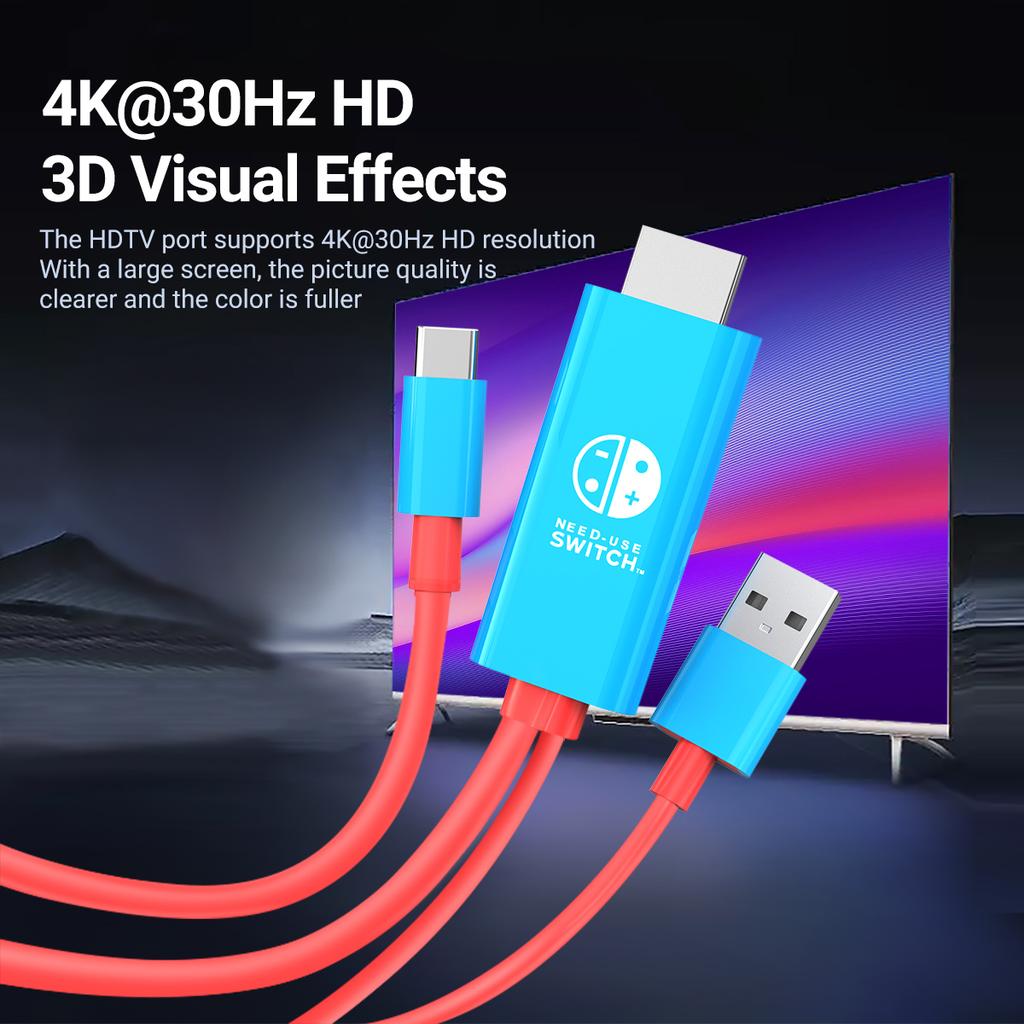 Type C to HDMI Cable 4K HD Adapter with 5V USB Charging for Switch OLED Steam Deck IMac IPad Pro Surface TV Dock