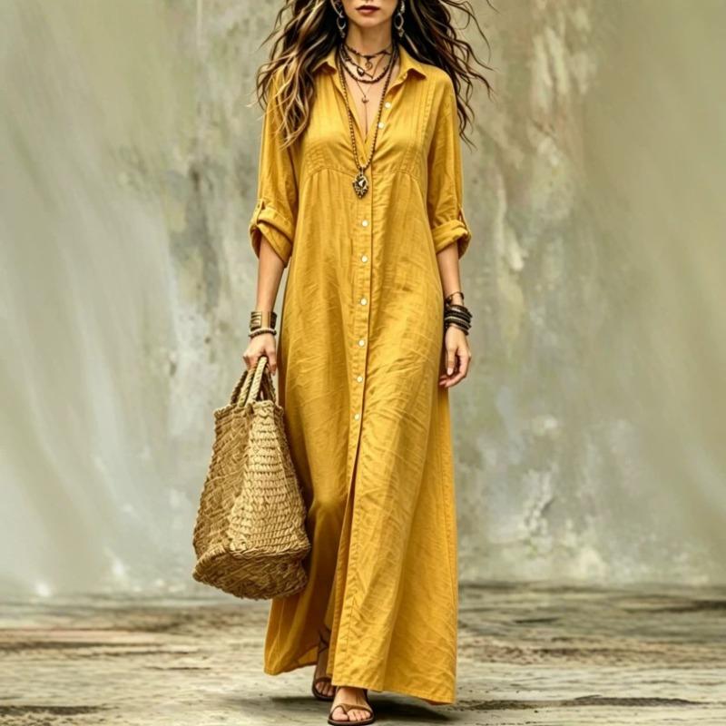 BITCED Fashion Spring Autumn Solid Color Print Long Sleeve V-Neck Casual Dresses