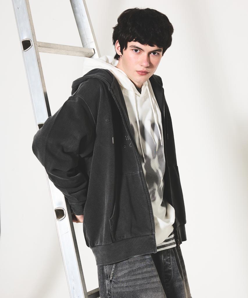 Annoyed Pigment Lettering Hooded Sweat Zip-Up Lq1Tu076_Charcoal_2