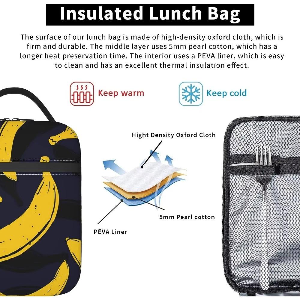 Pop Art Banana Lunch Bag for Men Women Tote Insulated Cooler Bags Reusable Thermal Lunch Box for College Work Office Picnic