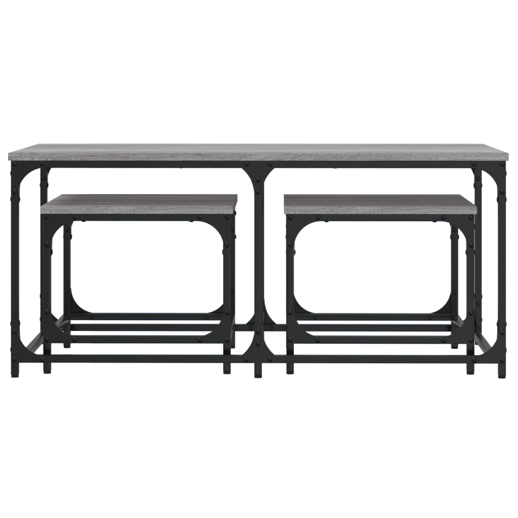  Coffee Tables That Slide Under Each Other, 3 Pieces, Grey Sonoma Oak