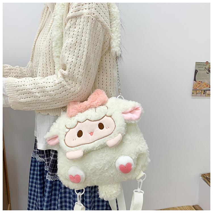 2025 Soft Girl Plush Sheep Backpack - Cute Cartoon Doll, Versatile for College JK