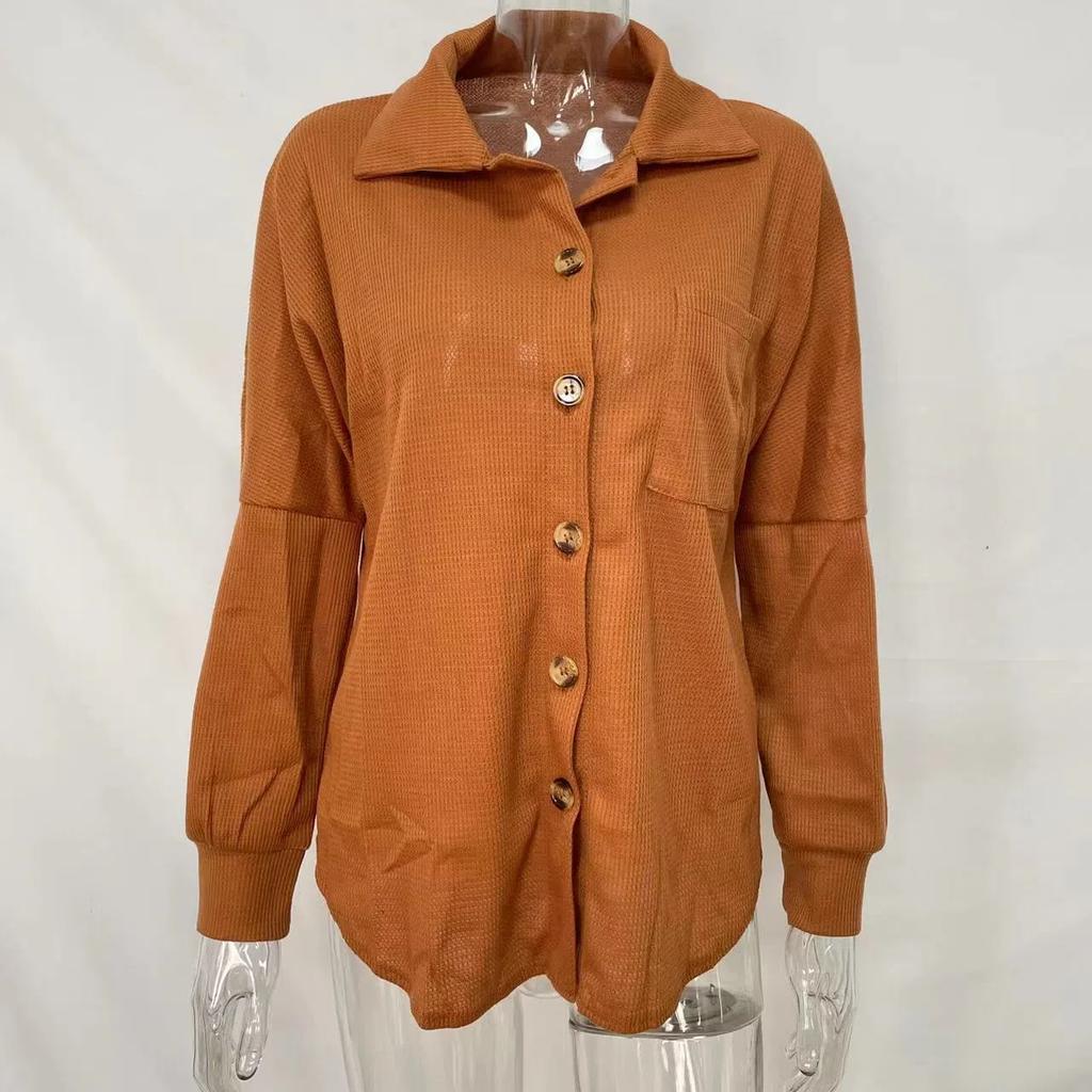 Womens Waffle Knit Shacket Jacket Casual Long Sleeve Button Down Shirts Dressy Blouses Tops
