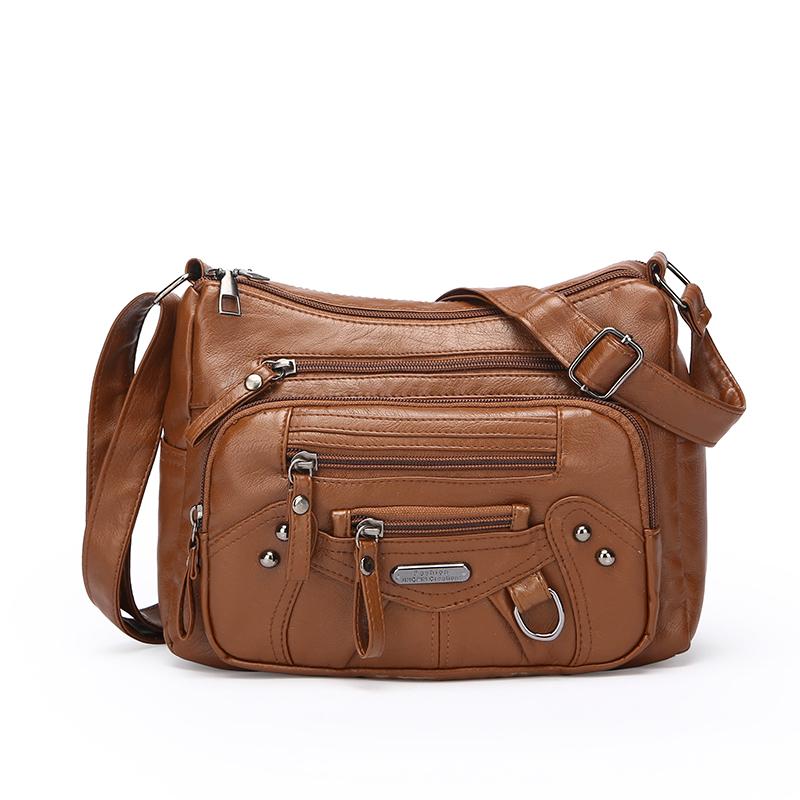 

Women s Soft Leather Multi-Compartment Messenger Bag with Pockets and Stitching, Crossbody Shoulder Bag