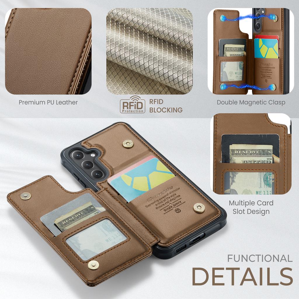 For Samsung Galaxy S25 Phone Case CASEME C22 Leather Back Cover with RFID Blocking Card Slots