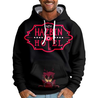 Mens Fleece Hooded Hazbin Hotel Printed Autumn Winter Streetwear Pullover Sweatshirt Fashion Hoodie Casual Hip Hop New Men Tracksuit Streetwear